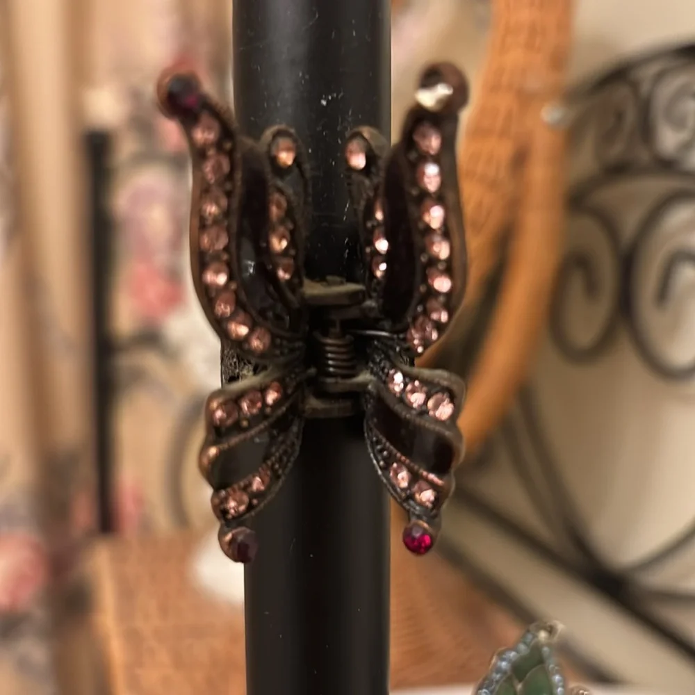 Vintage Butterfly Hair Claw with Pink Rhinestones